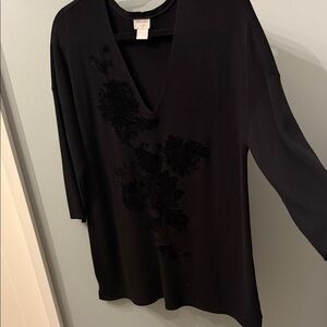 Chico's Black Floral Long Sleeve Top